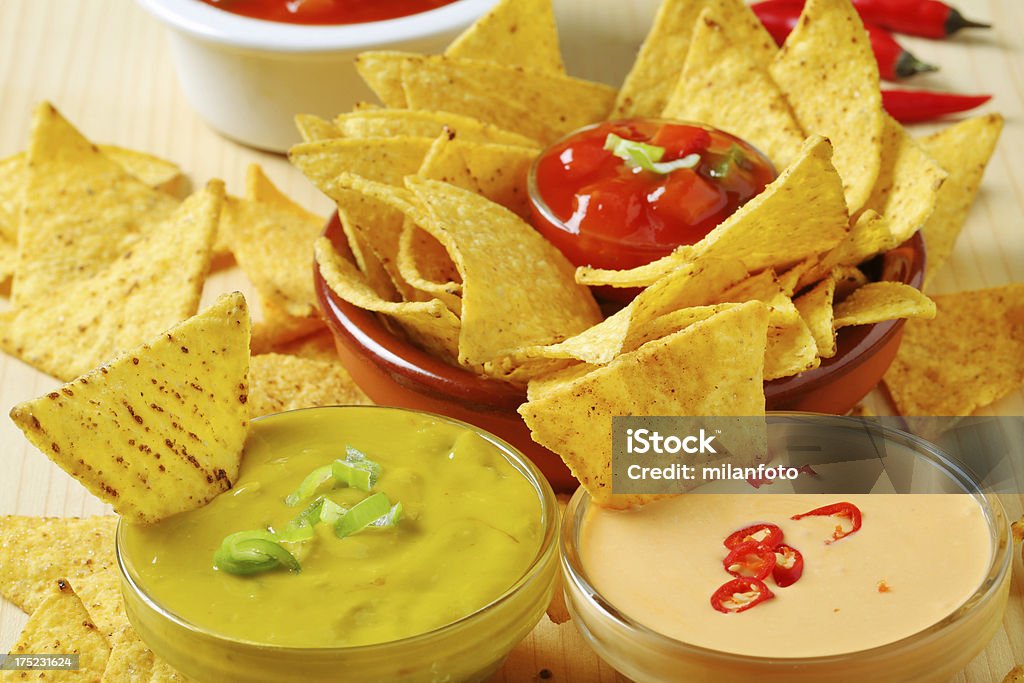 Aus dips mit nachos - Lizenzfrei Chili-Schote Stock-Foto