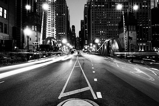 Traffic in the Night. Chicago. Black And White