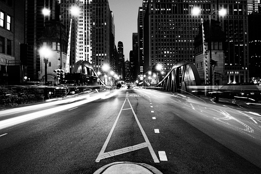 Traffic, LaSalle street, Chicago, USA.