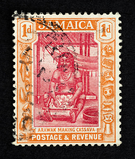 старая почтовая марка из ямайка - mail postage stamp postmark jamaica стоковые фото и изображения