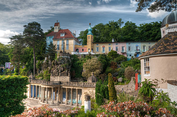 Portmeirion village and lanscaped gardens HDR stock photo