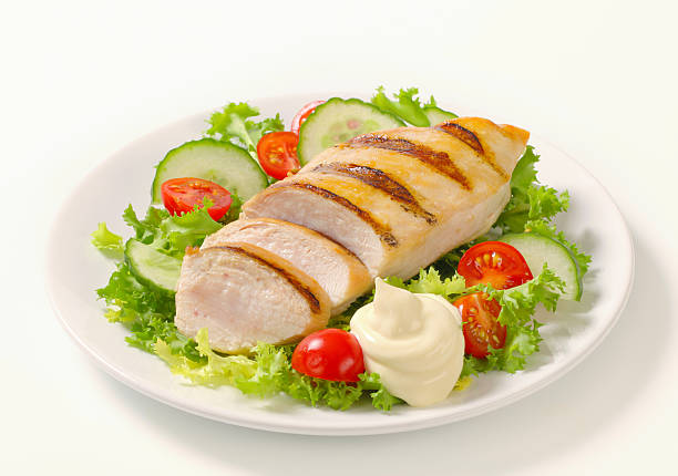 istock grilled chicken breast with vegetable garnish 175233000