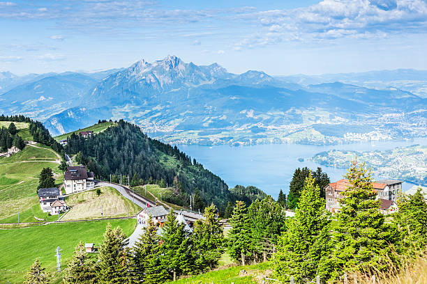 panorama del monte rigi, il lago dei quattro cantoni, svizzera - pilatus foto e immagini stock