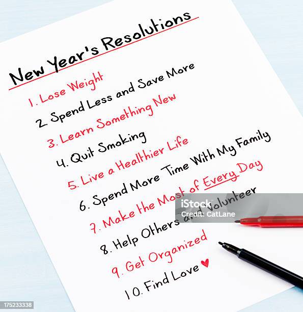 New Years Резолюций Список — стоковые фотографии и другие картинки 2013 - 2013, Без людей, Бумага