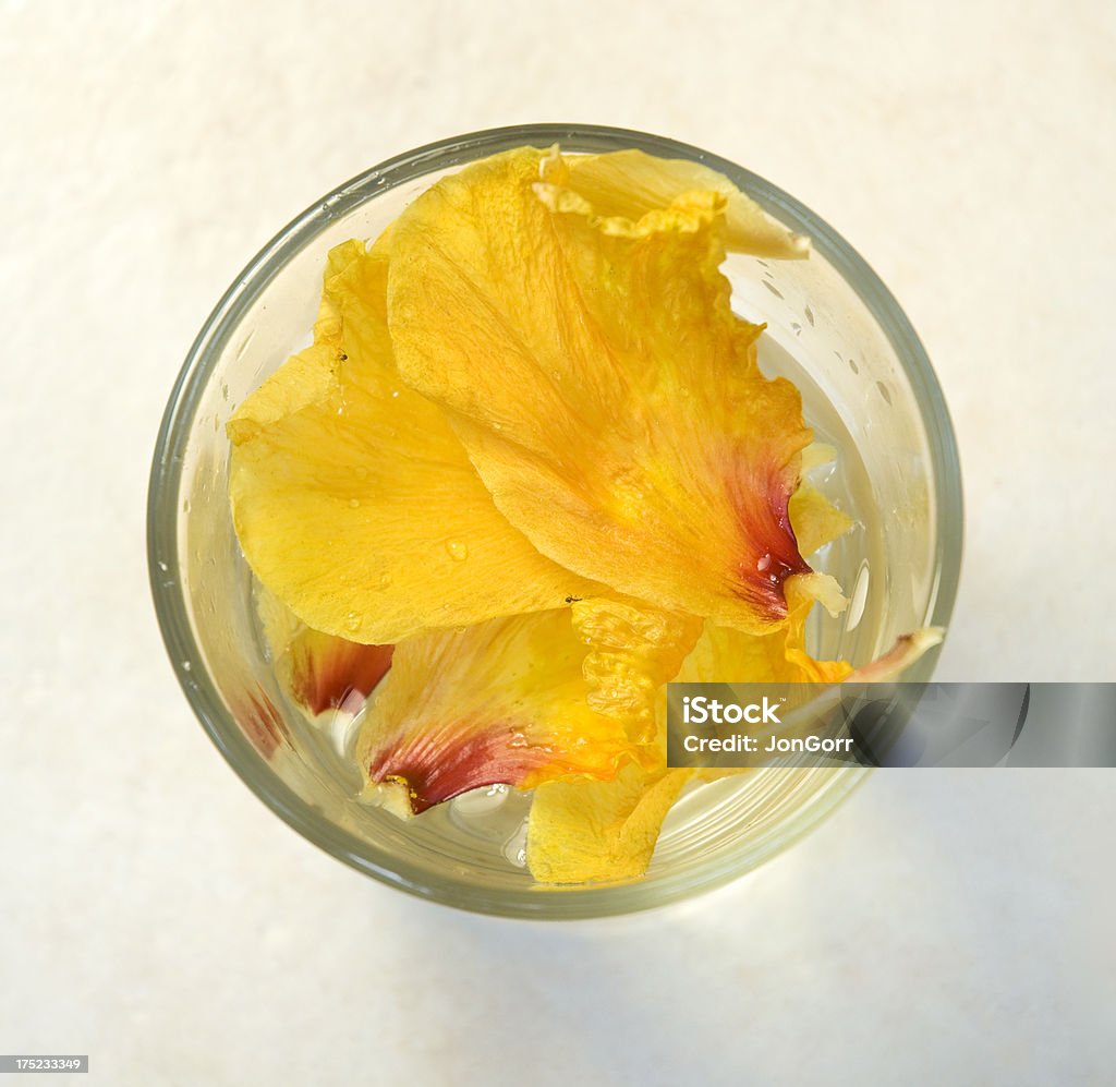 Gelbe Blütenblätter im Wasser Glas von oben - Lizenzfrei Ansicht aus erhöhter Perspektive Stock-Foto