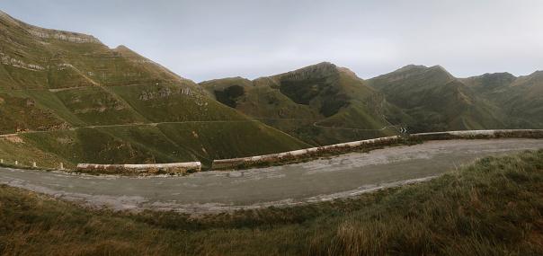 A mountain pass with a road. Lunada mountain pass in Cantabria, Spain