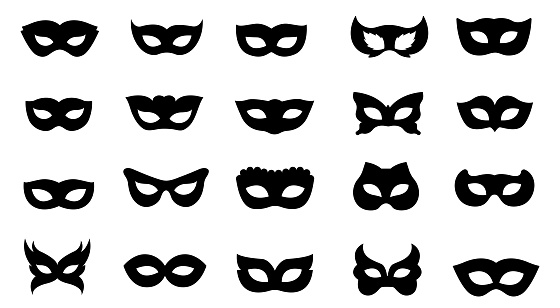 Set of carnival masks silhouettes. Simple black icons of masquerade masks, for party, parade and carnival set