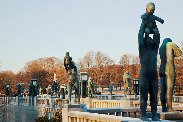 Sculpture park in Oslo at sunset. stock photo