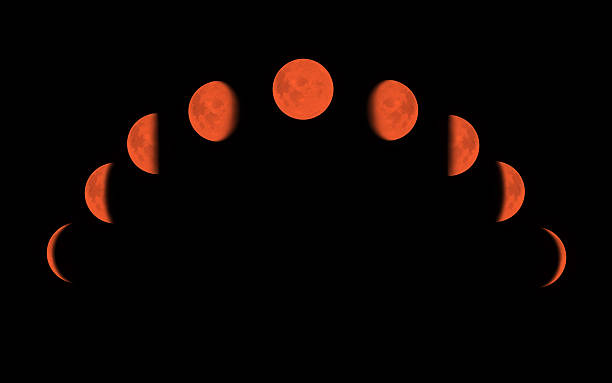 roter mond-oberfläche mit verschiedenen phasen - full moon moon lunar eclipse red stock-fotos und bilder