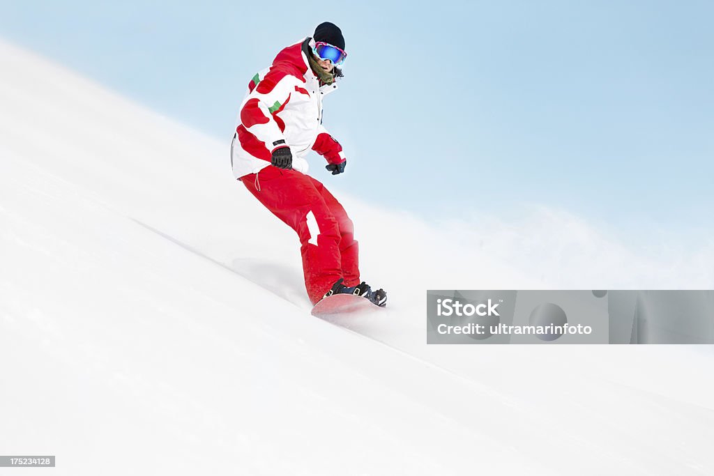 Snowboard vai downhill - Foto de stock de Adulto royalty-free