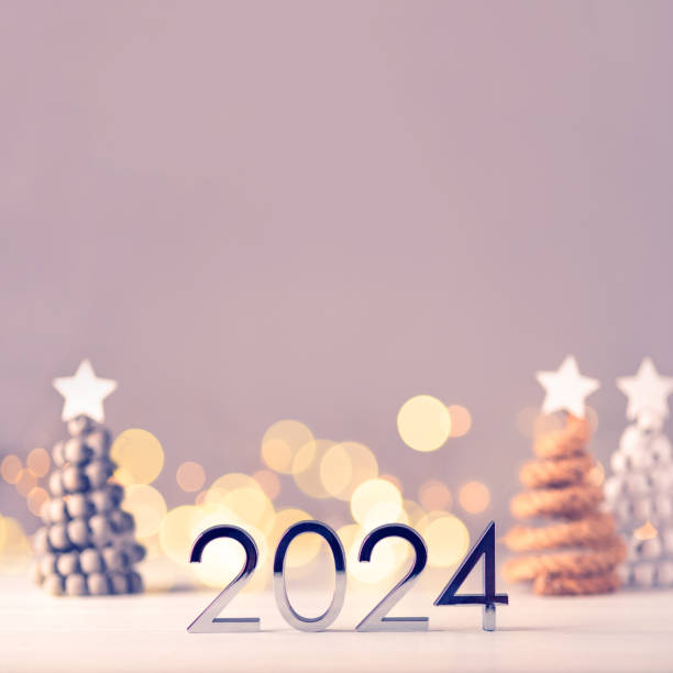istock Metal numbers 2024 on table with bokeh lights. 1752341336