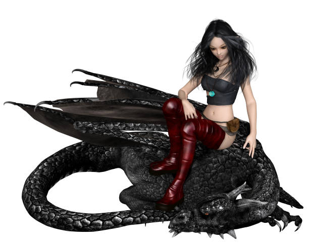 Female Dragon Tamer Sitting on a Black Dragon