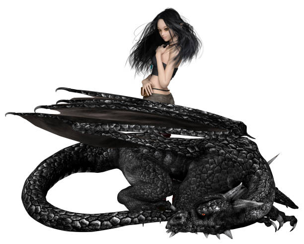istock Female Dragon Tamer and Black Dragon 1752349263
