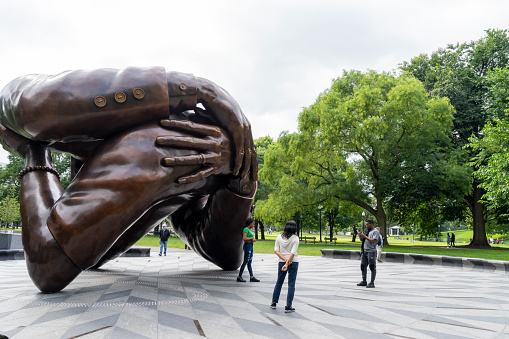 The Embrace is a bronze sculpture by Hank Willis Thomas on Boston Common. The artwork commemorates Martin Luther King Jr. and Coretta Scott King, it is if the hug they shared after he was awarded the Nobel Peace Prize in 1964. Boston, Massachusetts, USA