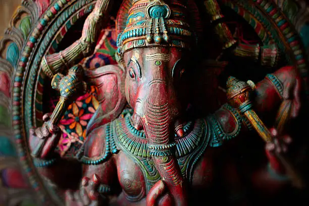 Detail of an old Ganesh sculpture.