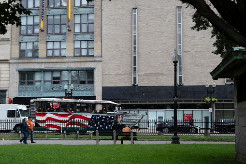 A dukw amphibious vehicle used for tourist tours in Boston, Massachusetts, USA.