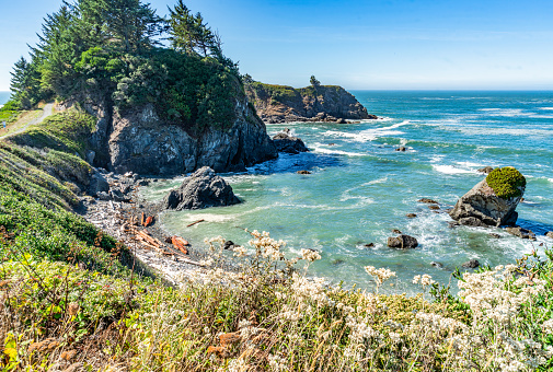 A landscape shot of Chetco point in Brookings, Oregon.