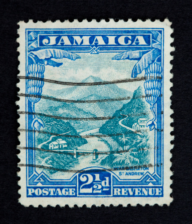 A postage stamp showing the landscape of jamaica