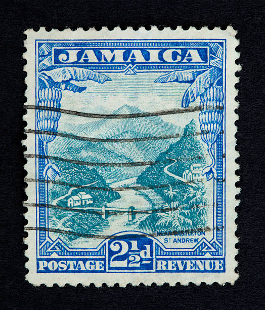 старая почтовая марка из ямайка - mail postage stamp postmark jamaica стоковые фото и изображения