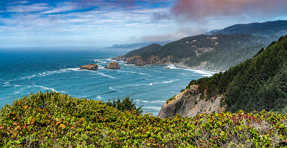 A panoramic view of the coast of Oregon State.