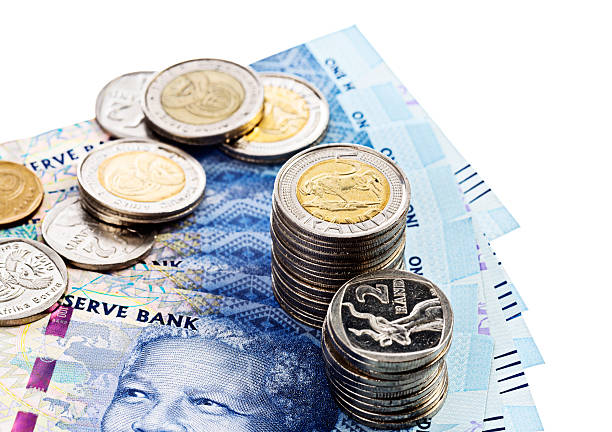 南アフリカシルバーコインの新しい・マンデラ 100 ランド banknotes - nelson mandela wildebeest blue new ストックフォトと画像
