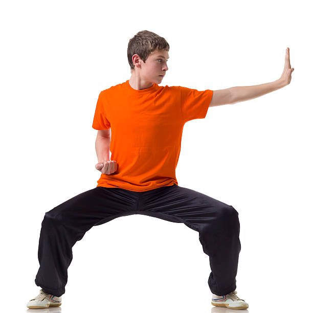 Kung Fu fighting position Boy Martial artist isolated on white  fighting stance stock pictures, royalty-free photos & images