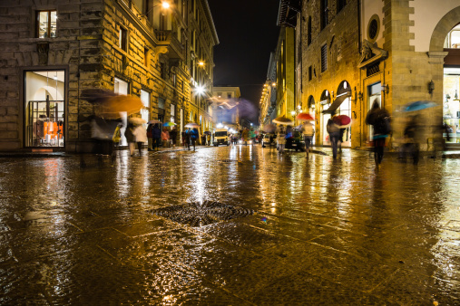 Florence street in rainy night.