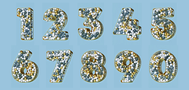 High quality 3D render collection of digits suitable for composing decorative texts.