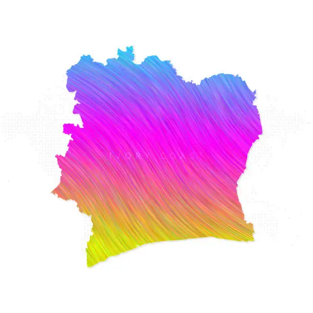 Vector illustration of Ivory Coast map in colorful halftone gradients. Future geometric patterns of lines abstract on white background