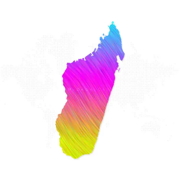 Vector illustration of Madagascar map in colorful halftone gradients. Future geometric patterns of lines abstract on white background