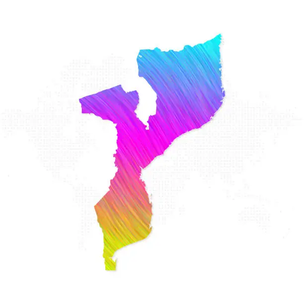 Vector illustration of Mozambique map in colorful halftone gradients. Future geometric patterns of lines abstract on white background
