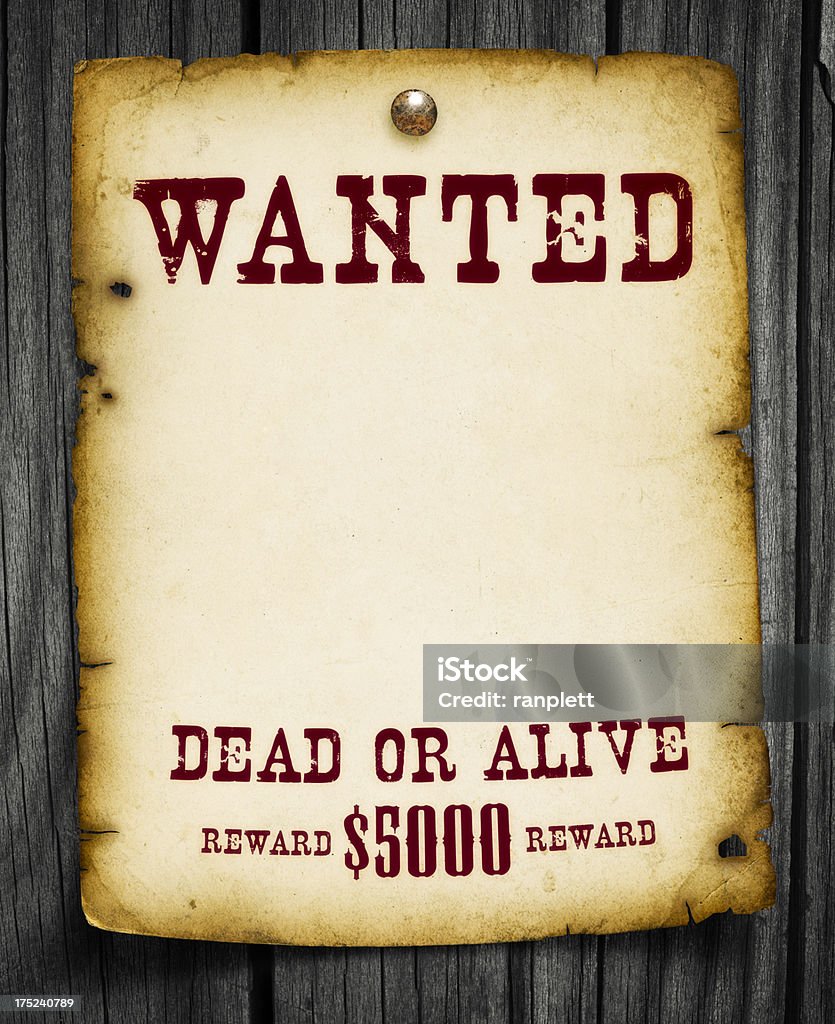 Wanted-cartaz em inglês sobre madeira - Foto de stock de Acabado royalty-free