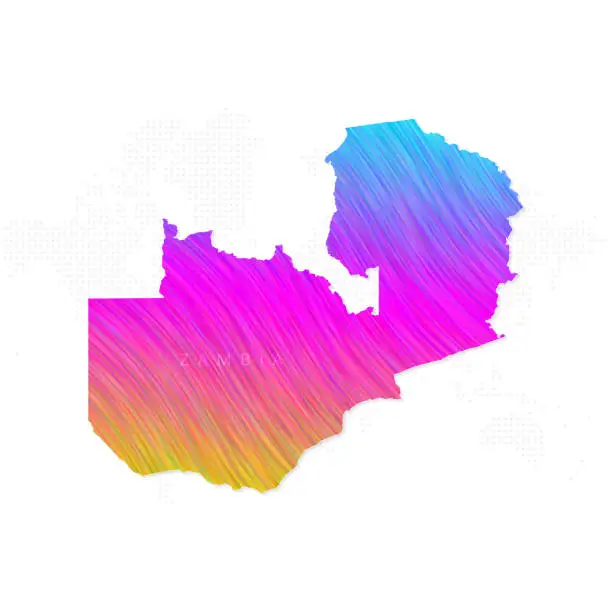 Vector illustration of Zambia map in colorful halftone gradients. Future geometric patterns of lines abstract on white background
