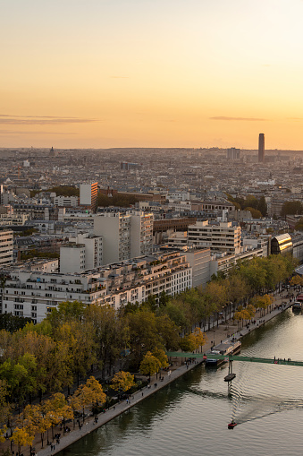 Aerial view of Paris from North-East to South-West with the Montparnasse Tower in the background