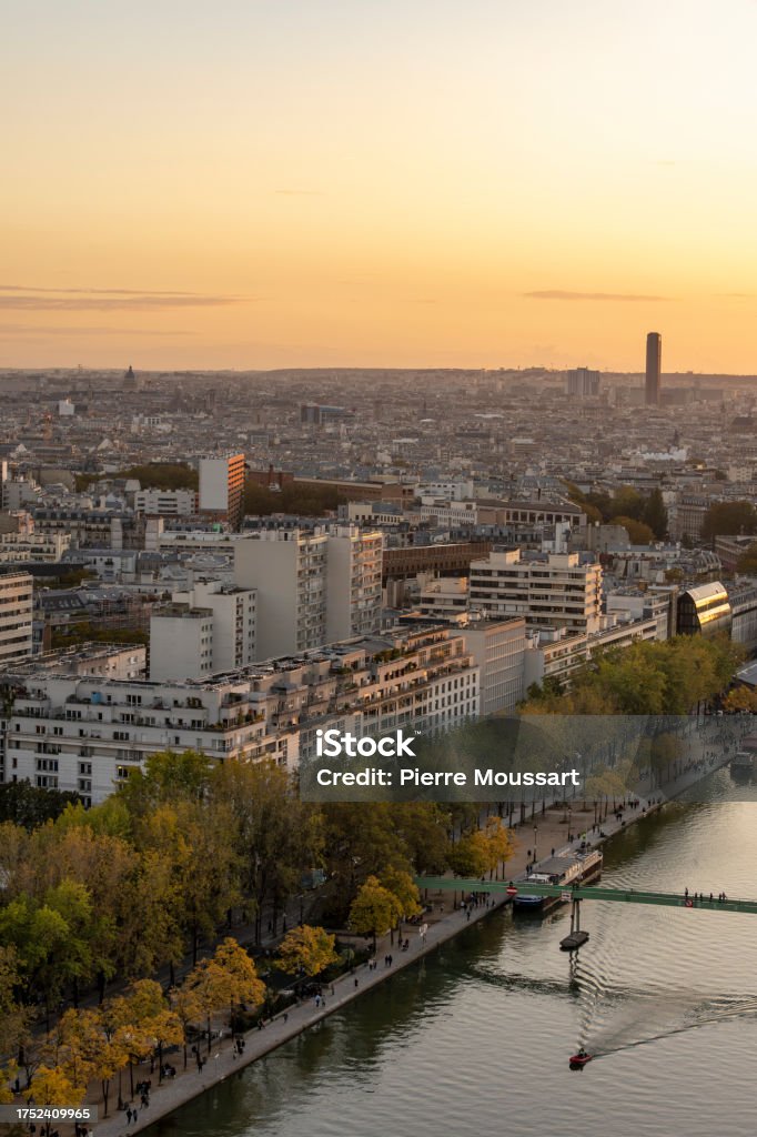 Aerial view of Paris from North-East to South-West with the Montparnasse Tower in the background Paris - France Stock Photo