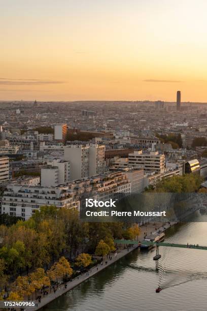Aerial View Of Paris From Northeast To Southwest With The Montparnasse Tower In The Background Stock Photo - Download Image Now