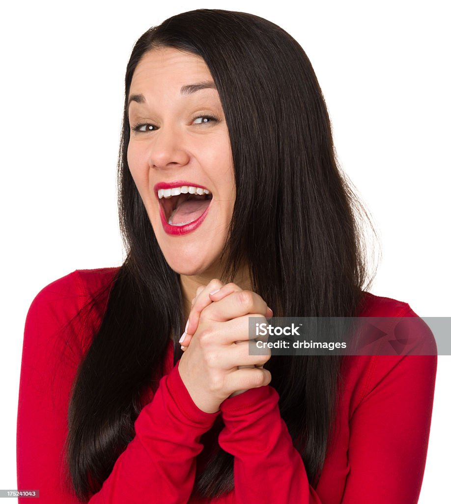 Feliz mulher entusiasmada com as Mãos Juntas - Royalty-free 25-29 Anos Foto de stock