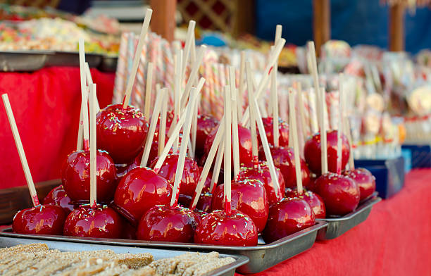 Apple candy on a fair stock photo