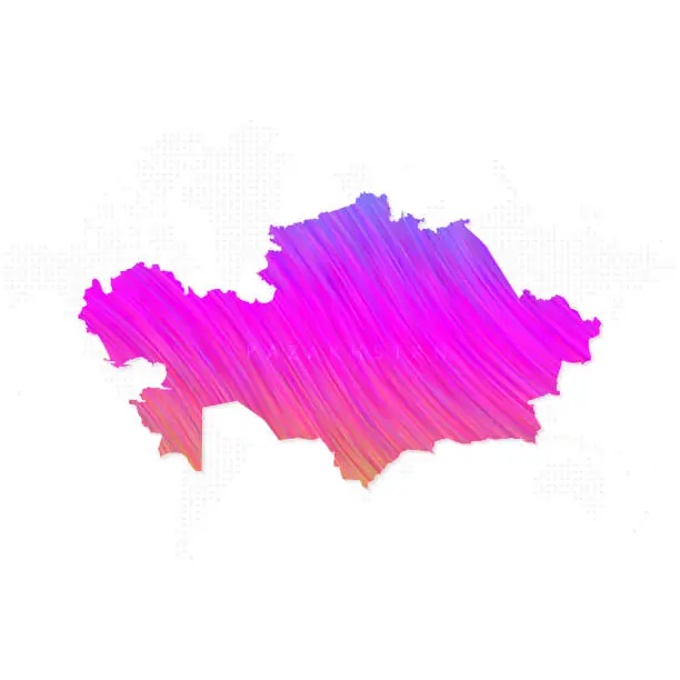 Vector illustration of Kazakhstan map in colorful halftone gradients. Future geometric patterns of lines abstract on white background
