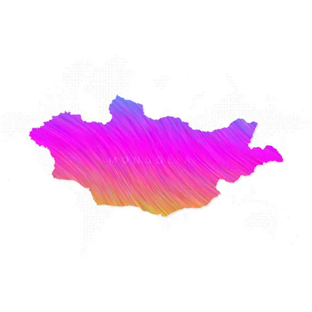 Vector illustration of Mongolia map in colorful halftone gradients. Future geometric patterns of lines abstract on white background