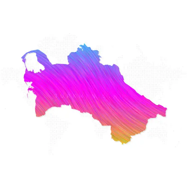 Vector illustration of Turkmenistan map in colorful halftone gradients. Future geometric patterns of lines abstract on white background