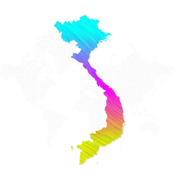 Vector illustration of Vietnam map in colorful halftone gradients. Future geometric patterns of lines abstract on white background