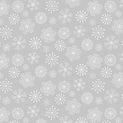 Seamless pattern of snowflakes, Christmas design for greeting card. Vector illustration, merry xmas snow flake header or banner, wallpaper or backdrop decor