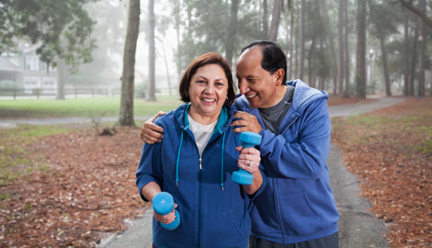 istock Hispanic couple exercising in the park 175242059