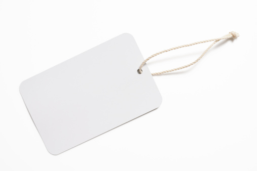 Blank white tag isolated on white background with clipping path.