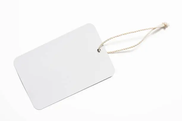 Blank white tag isolated on white background with clipping path.