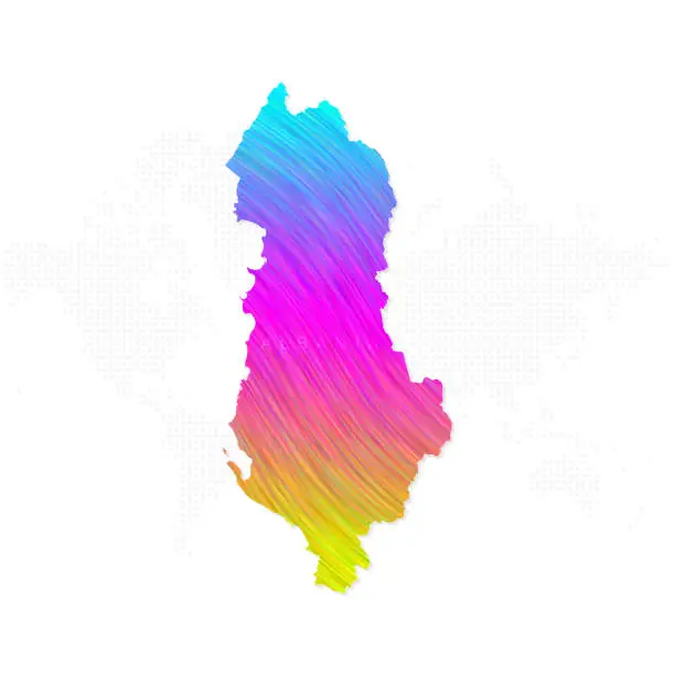 Vector illustration of Albania map in colorful halftone gradients. Future geometric patterns of lines abstract on white background