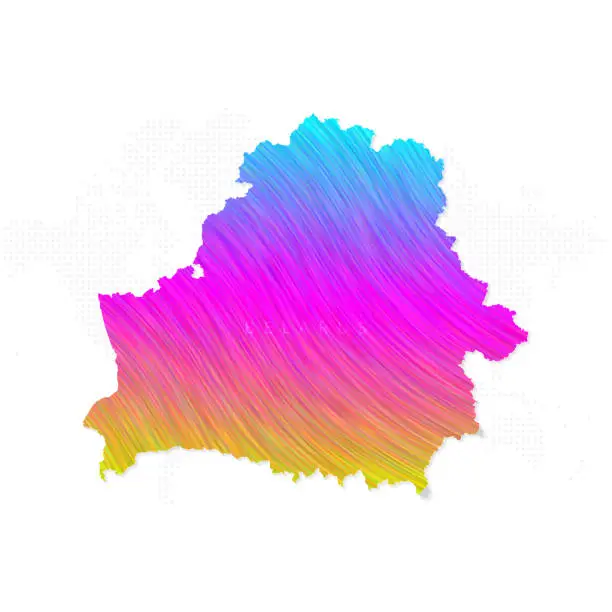 Vector illustration of Belarus map in colorful halftone gradients. Future geometric patterns of lines abstract on white background