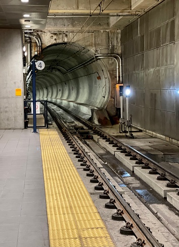 View of a tunnel for underground light rail public transportation