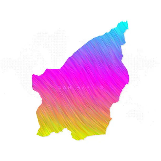 Vector illustration of San Marino map in colorful halftone gradients. Future geometric patterns of lines abstract on white background